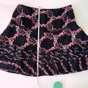 White House Black Market Black and Pink A-Line Ruffle Skirt